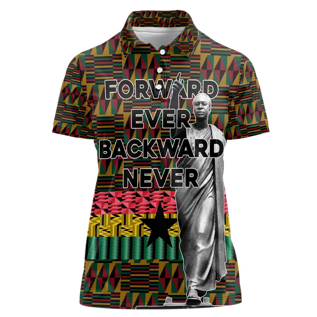 Kwame Nkrumah Women Polo Shirt with Coat of Arms – Grunge Style Design