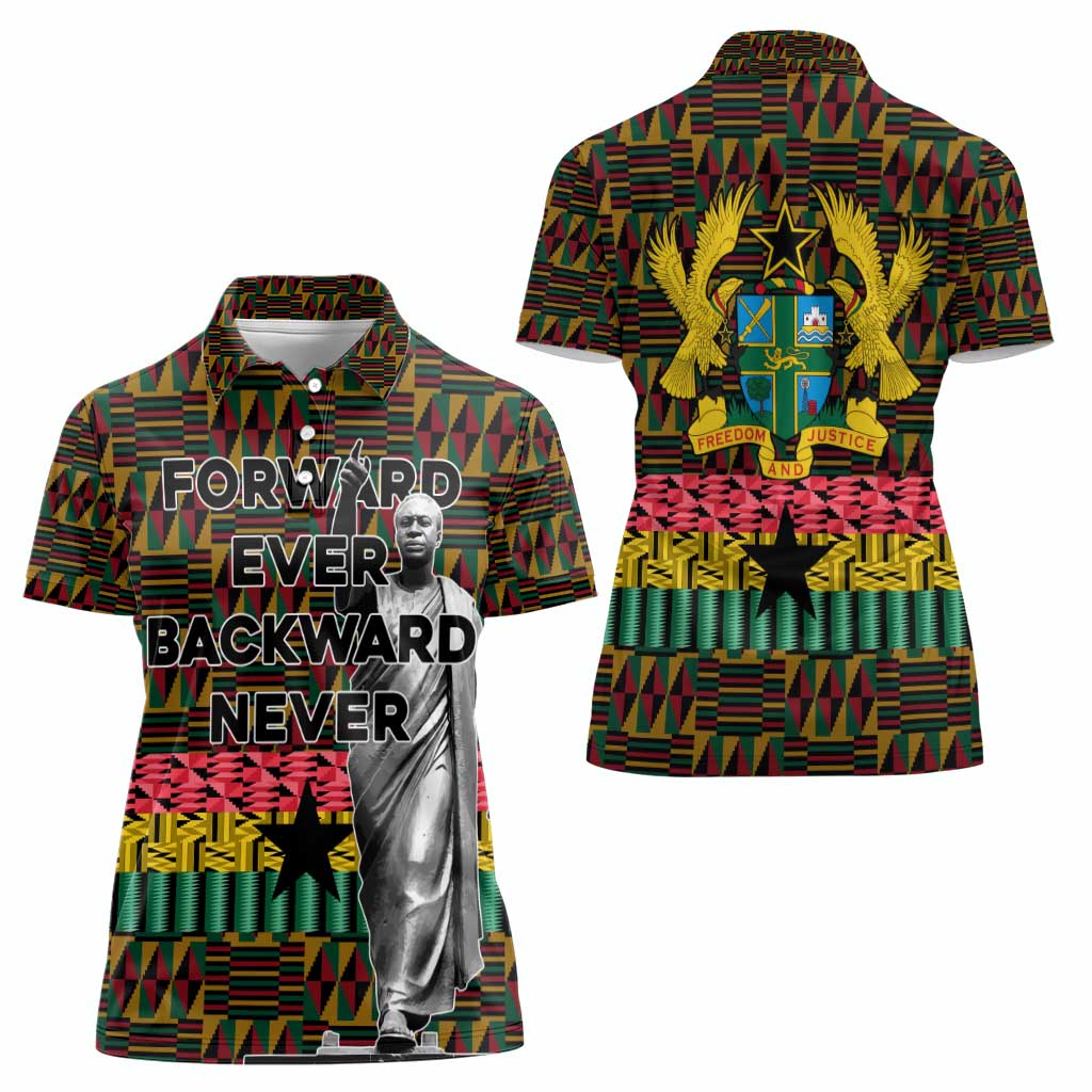 Kwame Nkrumah Women Polo Shirt with Coat of Arms – Grunge Style Design