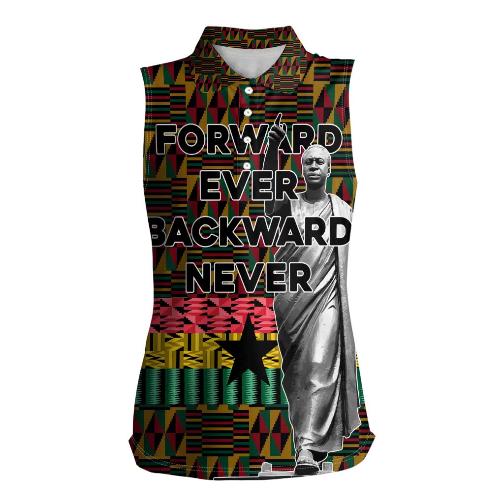 Kwame Nkrumah Women Sleeveless Polo Shirt with Coat of Arms – Grunge Style Design