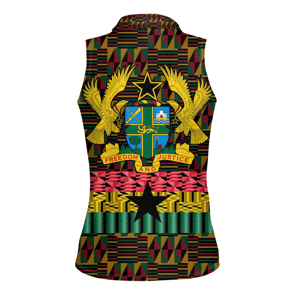 Kwame Nkrumah Women Sleeveless Polo Shirt with Coat of Arms – Grunge Style Design