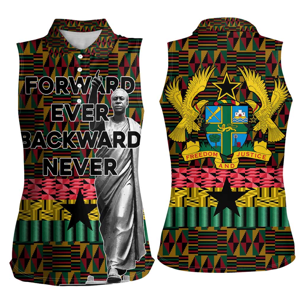 Kwame Nkrumah Women Sleeveless Polo Shirt with Coat of Arms – Grunge Style Design