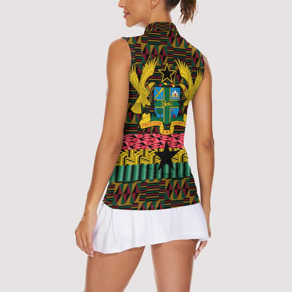 Kwame Nkrumah Women Sleeveless Polo Shirt with Coat of Arms – Grunge Style Design