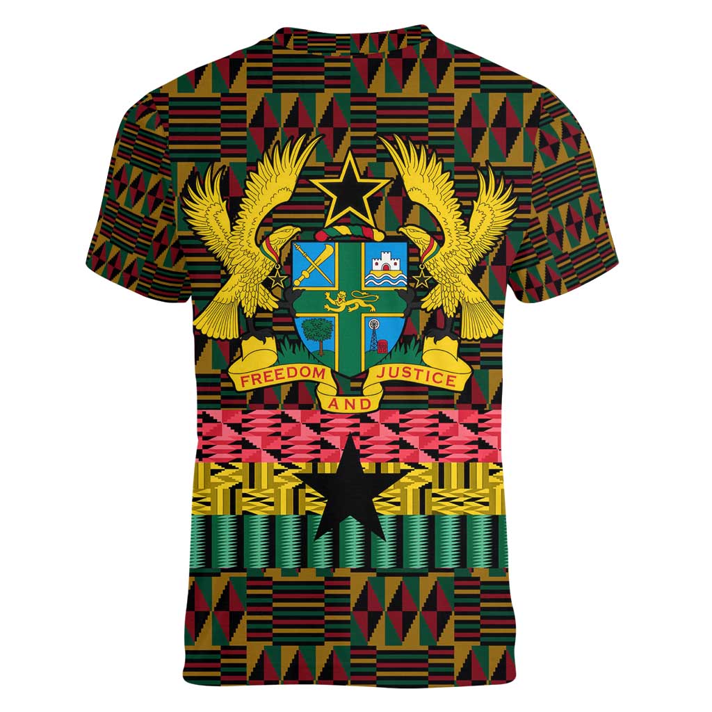 Kwame Nkrumah Women V-Neck T-Shirt with Coat of Arms – Grunge Style Design