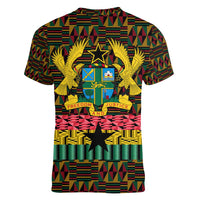 Kwame Nkrumah Women V-Neck T-Shirt with Coat of Arms – Grunge Style Design