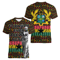 Kwame Nkrumah Women V-Neck T-Shirt with Coat of Arms – Grunge Style Design
