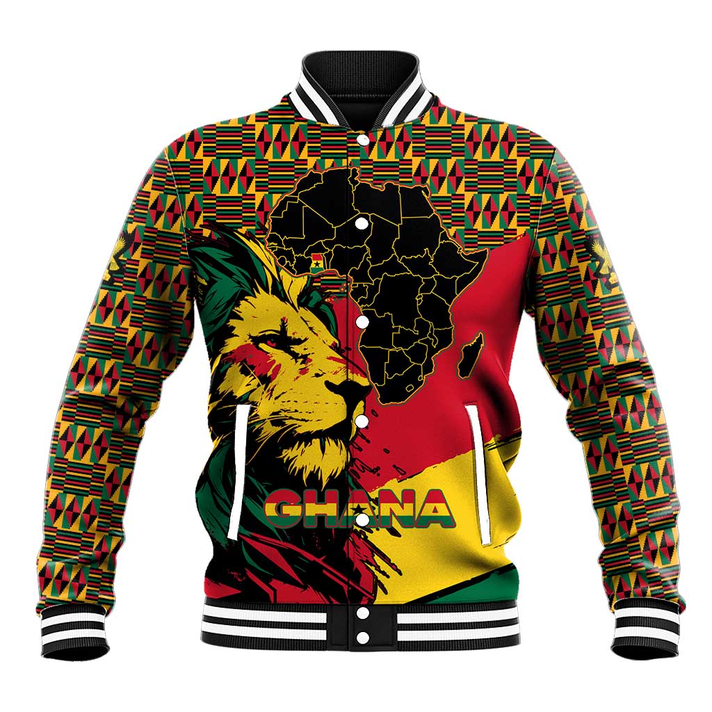 Ghana Lion Baseball Jacket - Map & Coat of Arms Grunge Style Design