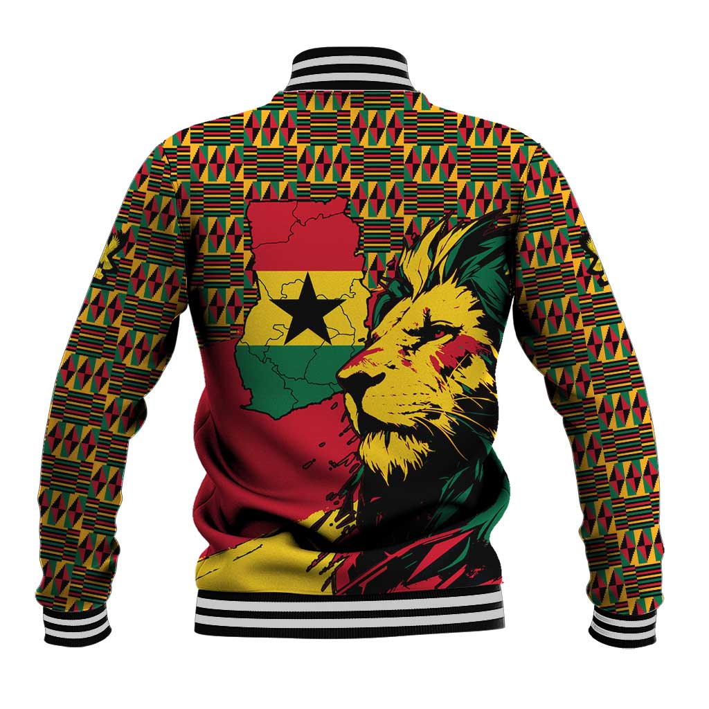 Ghana Lion Baseball Jacket - Map & Coat of Arms Grunge Style Design