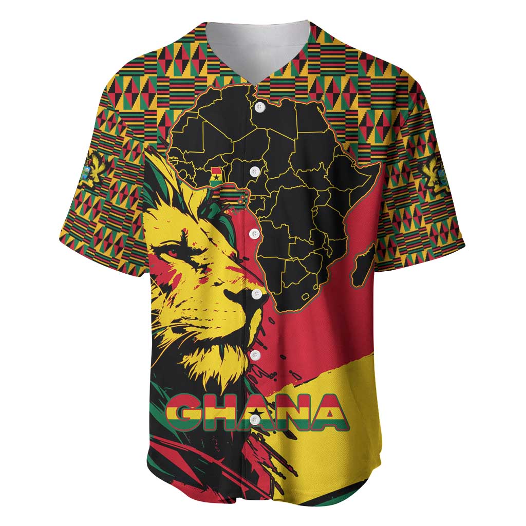 Ghana Lion Baseball Jersey - Map & Coat of Arms Grunge Style Design
