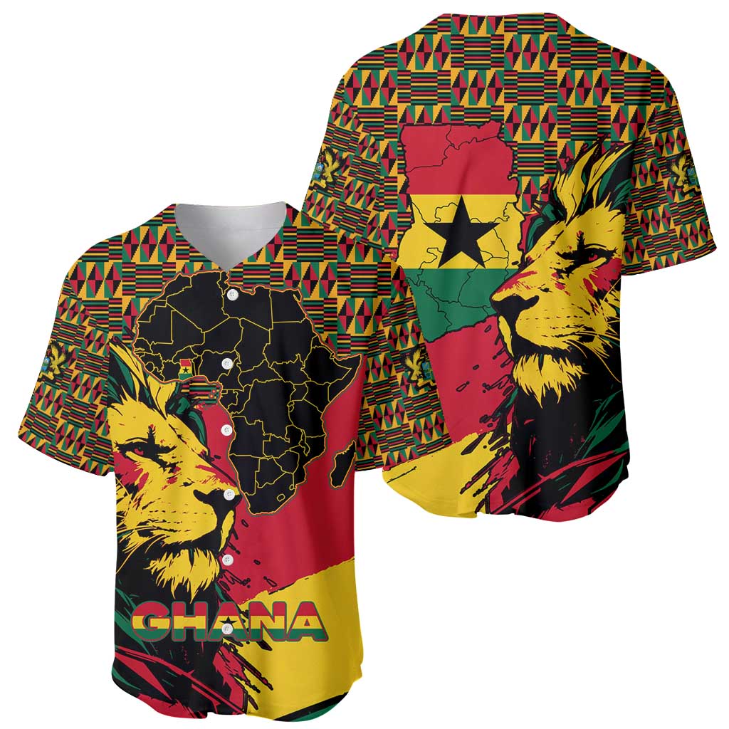 Ghana Lion Baseball Jersey - Map & Coat of Arms Grunge Style Design