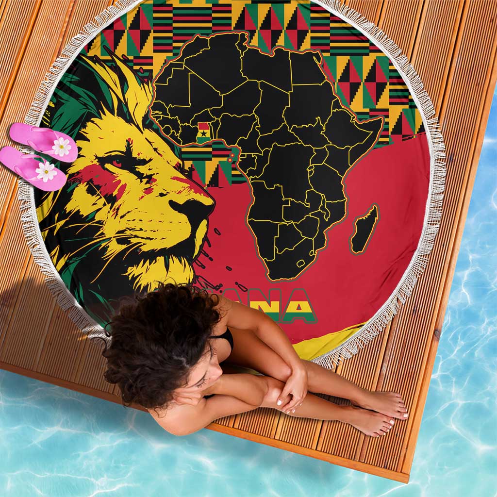 Ghana Lion Beach Blanket - Map & Coat of Arms Grunge Style Design