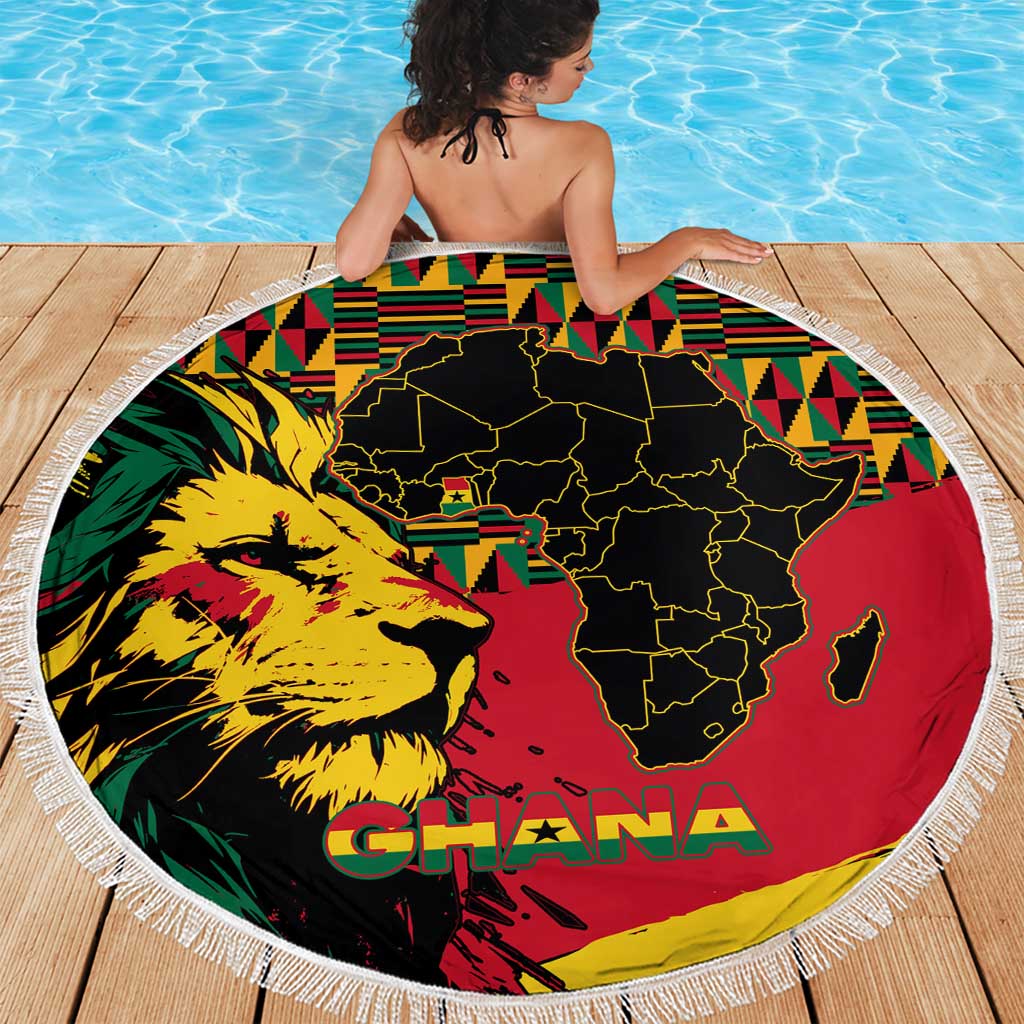 Ghana Lion Beach Blanket - Map & Coat of Arms Grunge Style Design