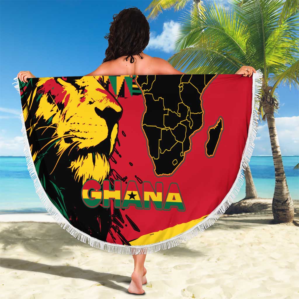 Ghana Lion Beach Blanket - Map & Coat of Arms Grunge Style Design