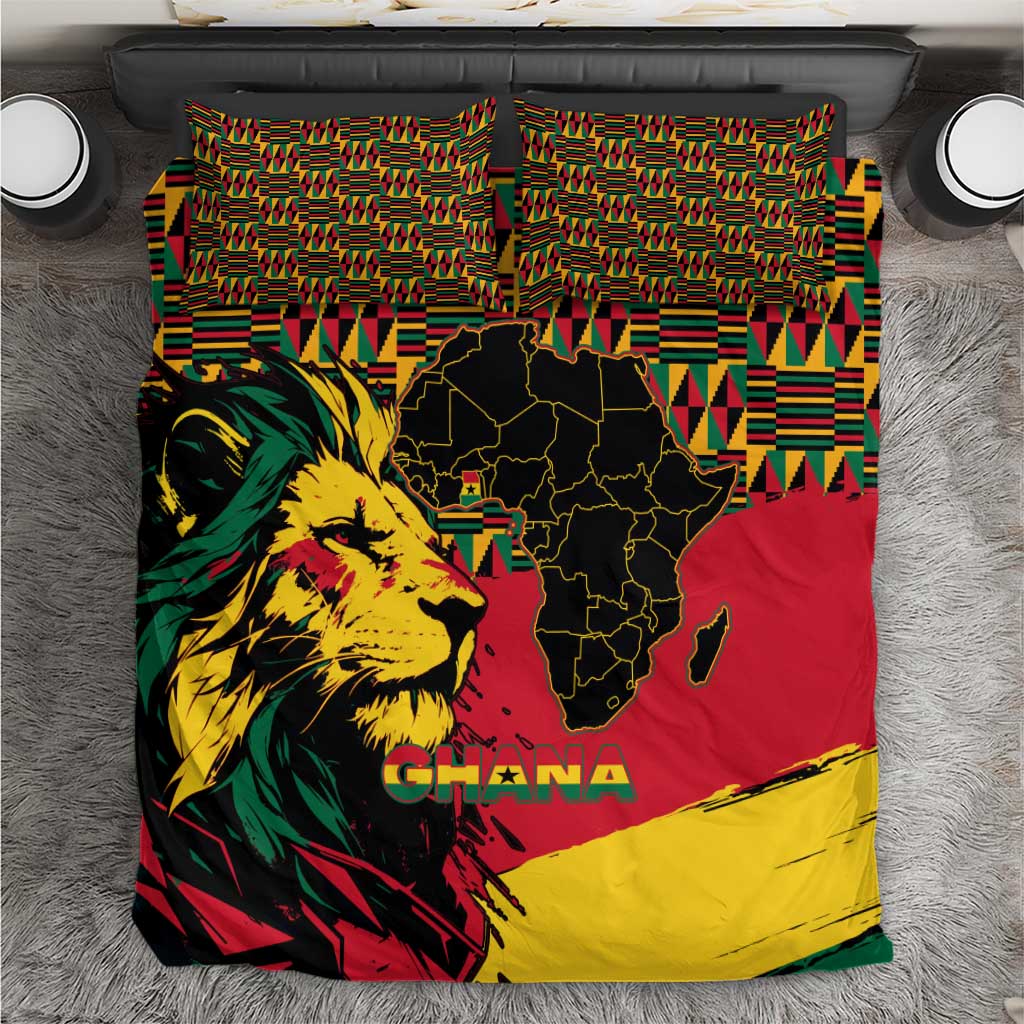 Ghana Lion Bedding Set - Map & Coat of Arms Grunge Style Design