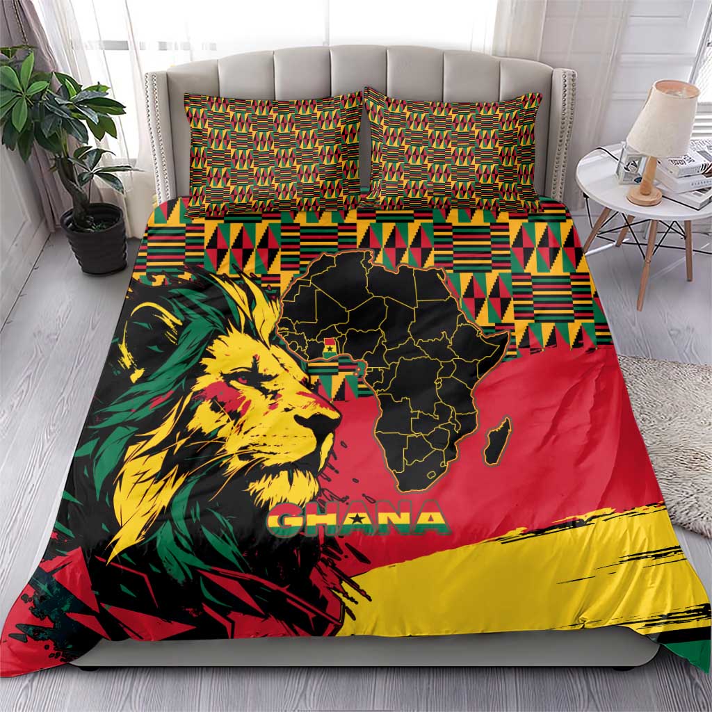 Ghana Lion Bedding Set - Map & Coat of Arms Grunge Style Design