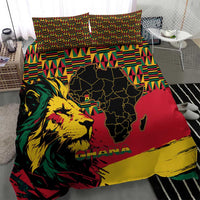 Ghana Lion Bedding Set - Map & Coat of Arms Grunge Style Design