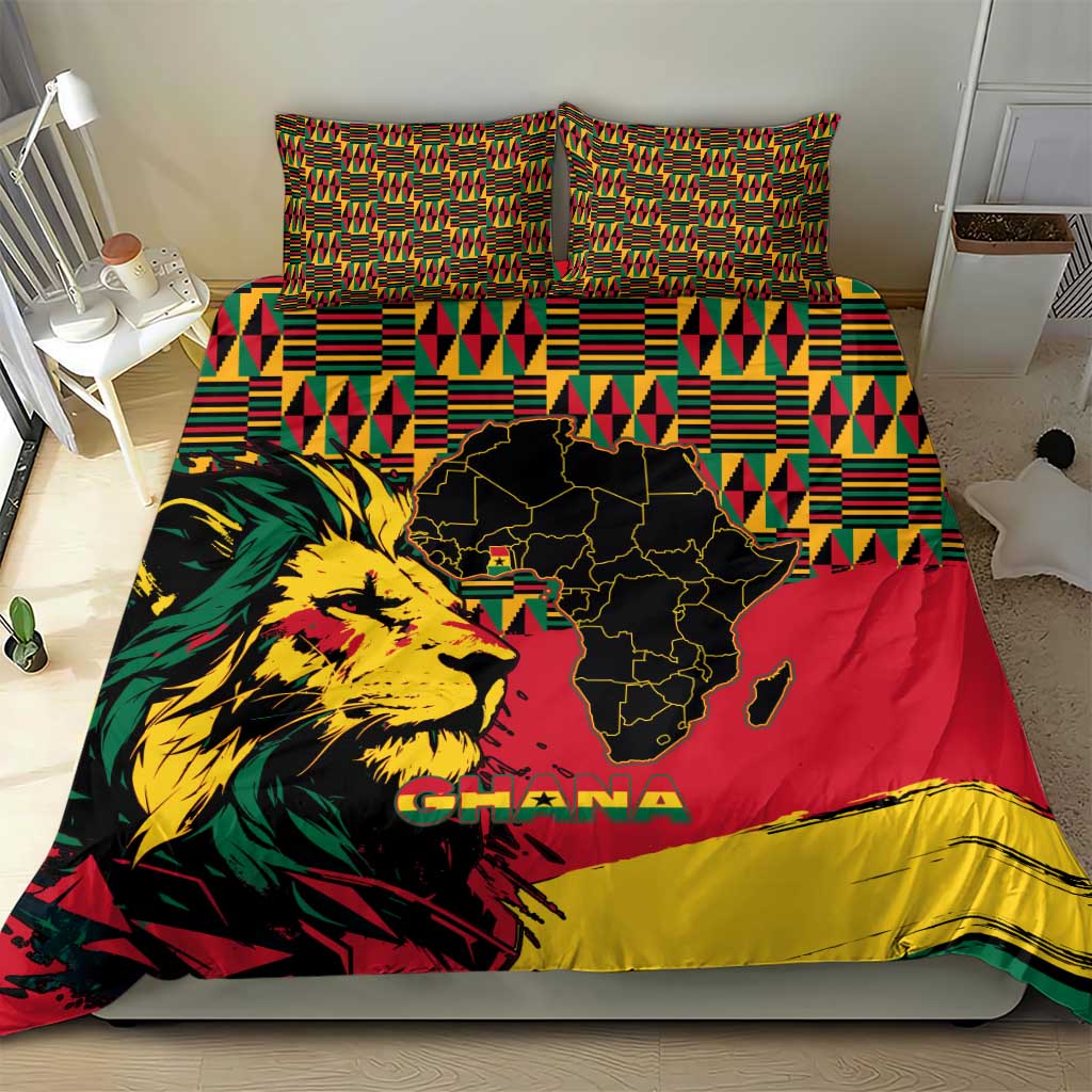 Ghana Lion Bedding Set - Map & Coat of Arms Grunge Style Design