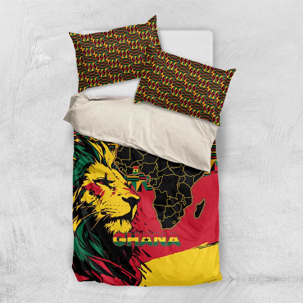 Ghana Lion Bedding Set - Map & Coat of Arms Grunge Style Design