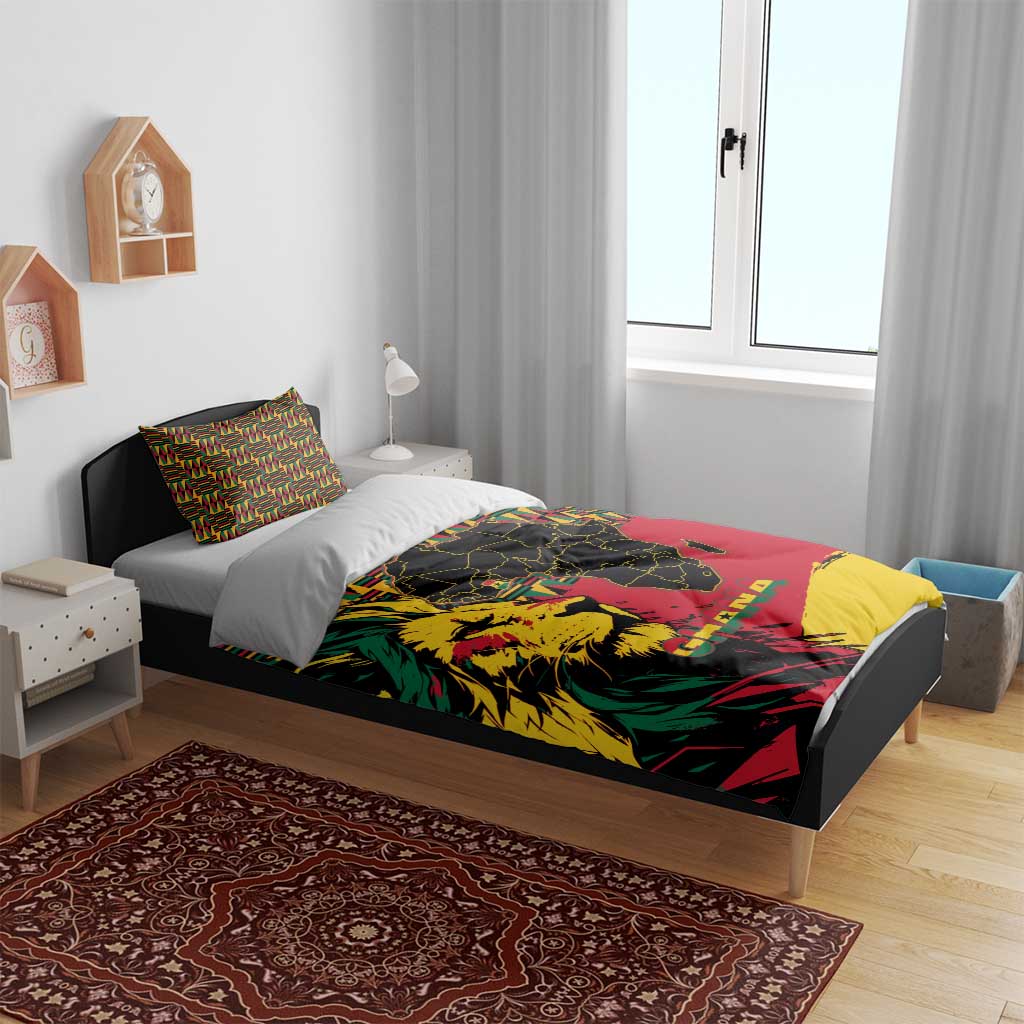 Ghana Lion Bedding Set - Map & Coat of Arms Grunge Style Design