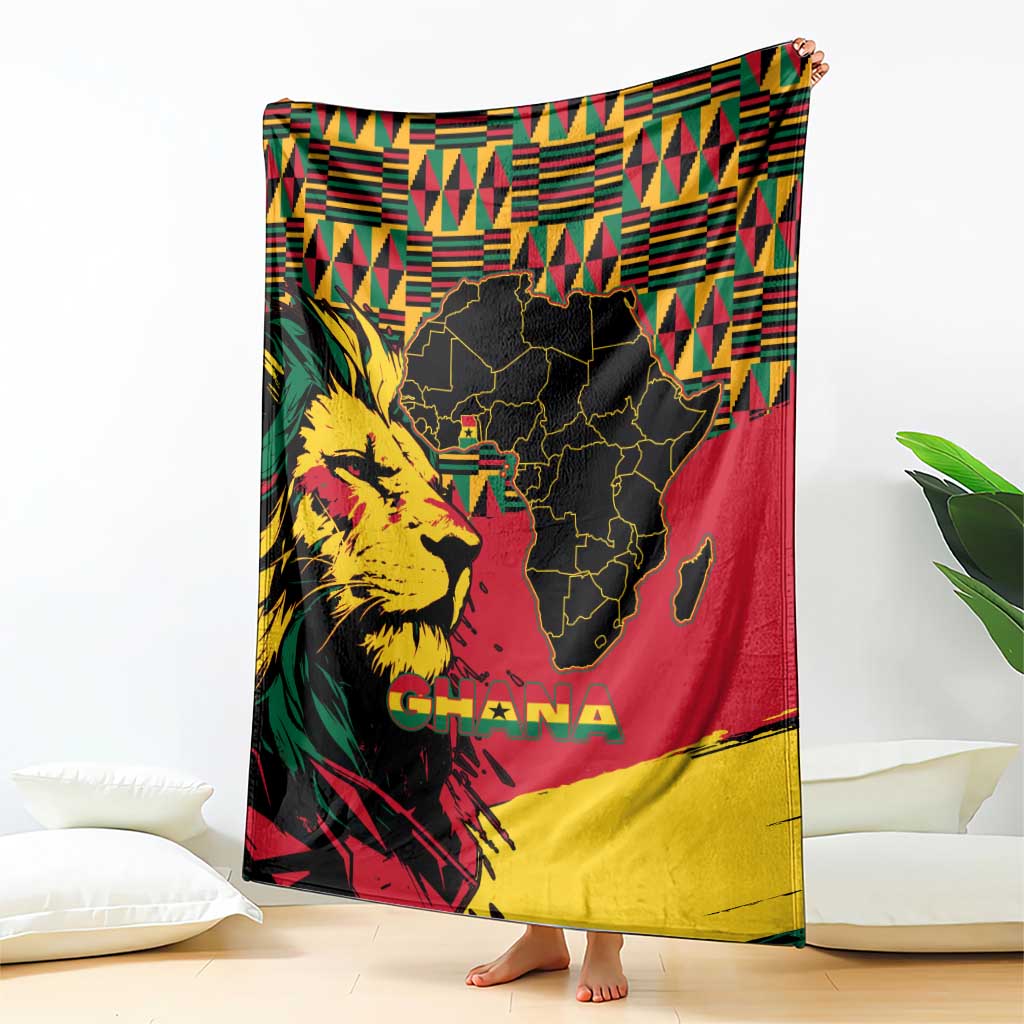 Ghana Lion Blanket - Map & Coat of Arms Grunge Style Design