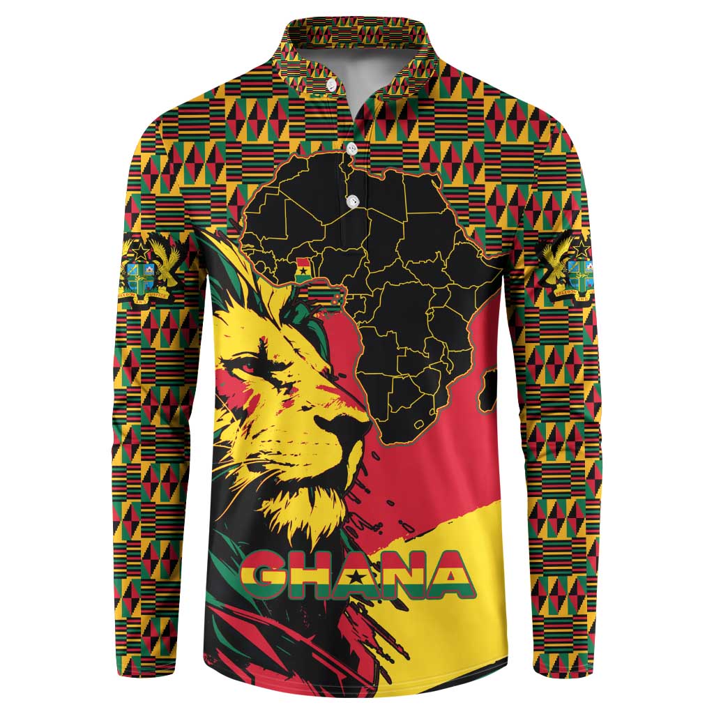 Ghana Lion Button Sweatshirt - Map & Coat of Arms Grunge Style Design
