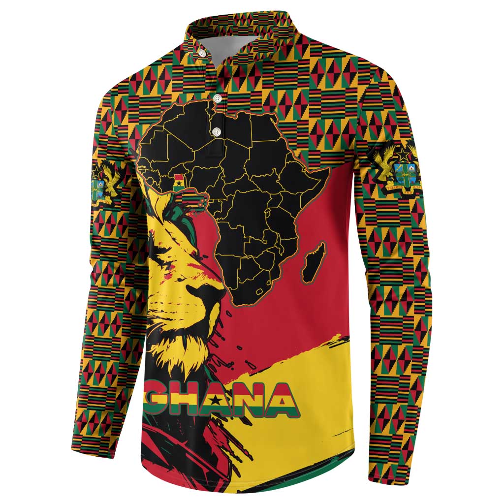 Ghana Lion Button Sweatshirt - Map & Coat of Arms Grunge Style Design