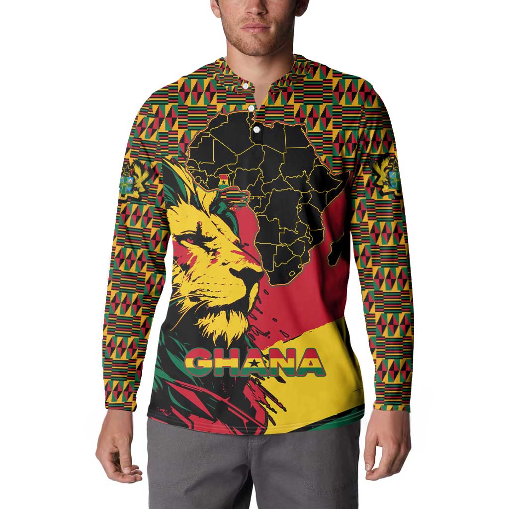 Ghana Lion Button Sweatshirt - Map & Coat of Arms Grunge Style Design