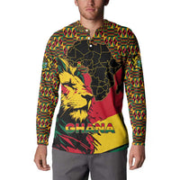 Ghana Lion Button Sweatshirt - Map & Coat of Arms Grunge Style Design