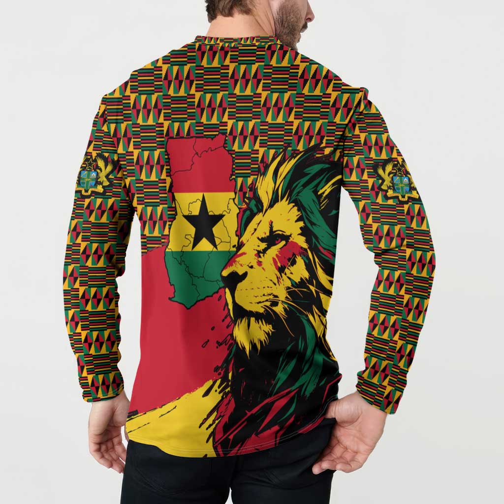 Ghana Lion Button Sweatshirt - Map & Coat of Arms Grunge Style Design