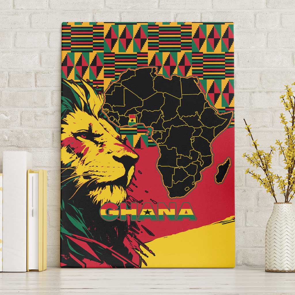 Ghana Lion Canvas Wall Art - Map & Coat of Arms Grunge Style Design