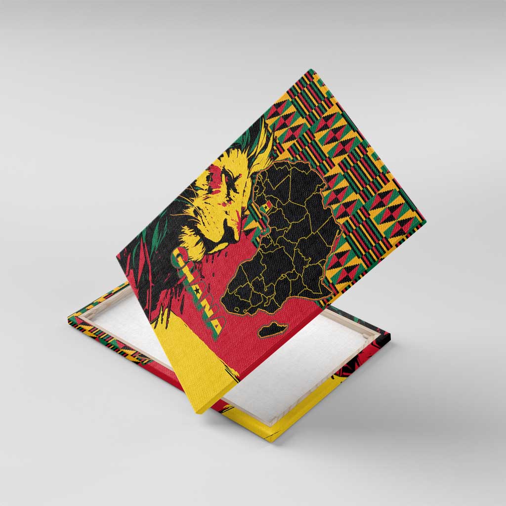 Ghana Lion Canvas Wall Art - Map & Coat of Arms Grunge Style Design