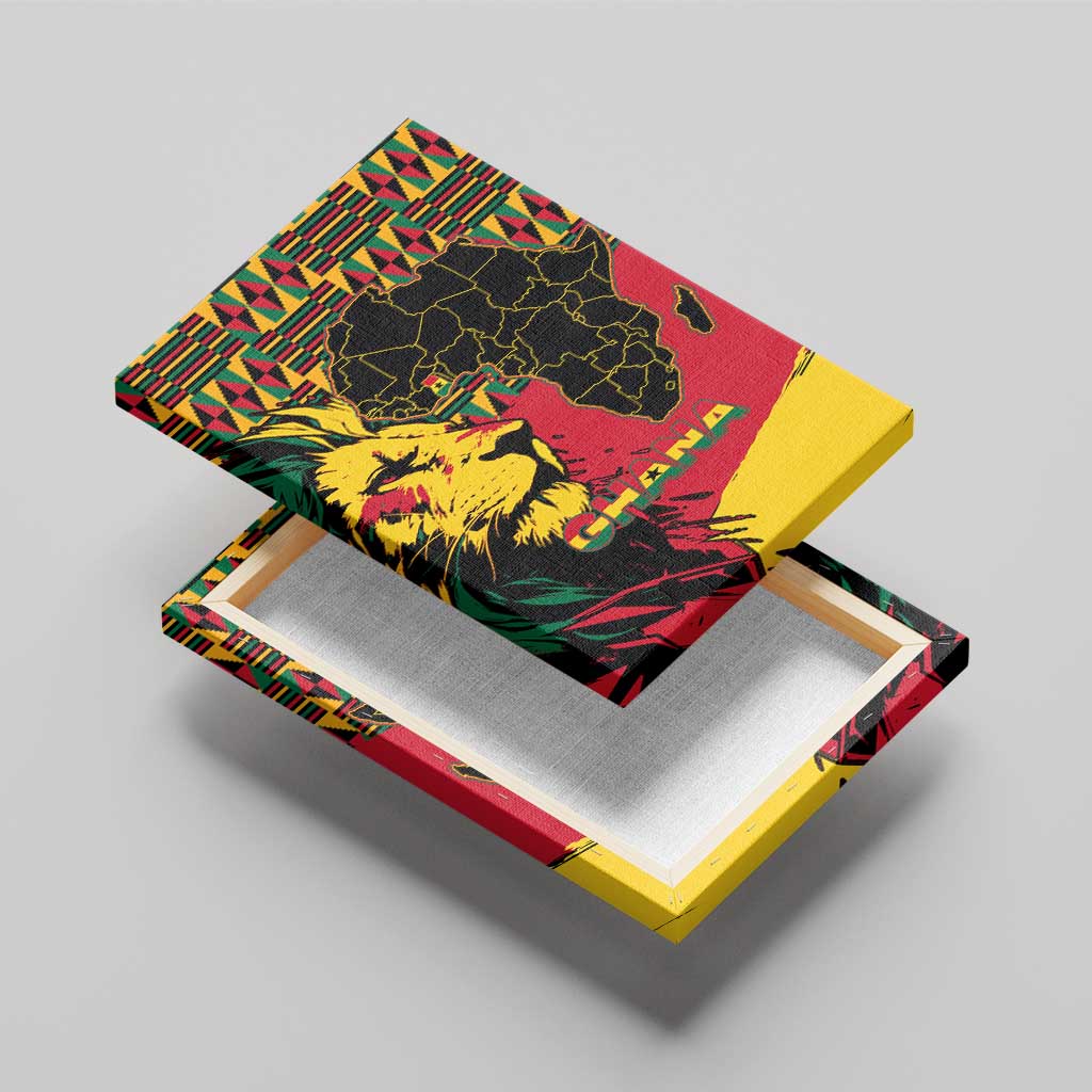 Ghana Lion Canvas Wall Art - Map & Coat of Arms Grunge Style Design