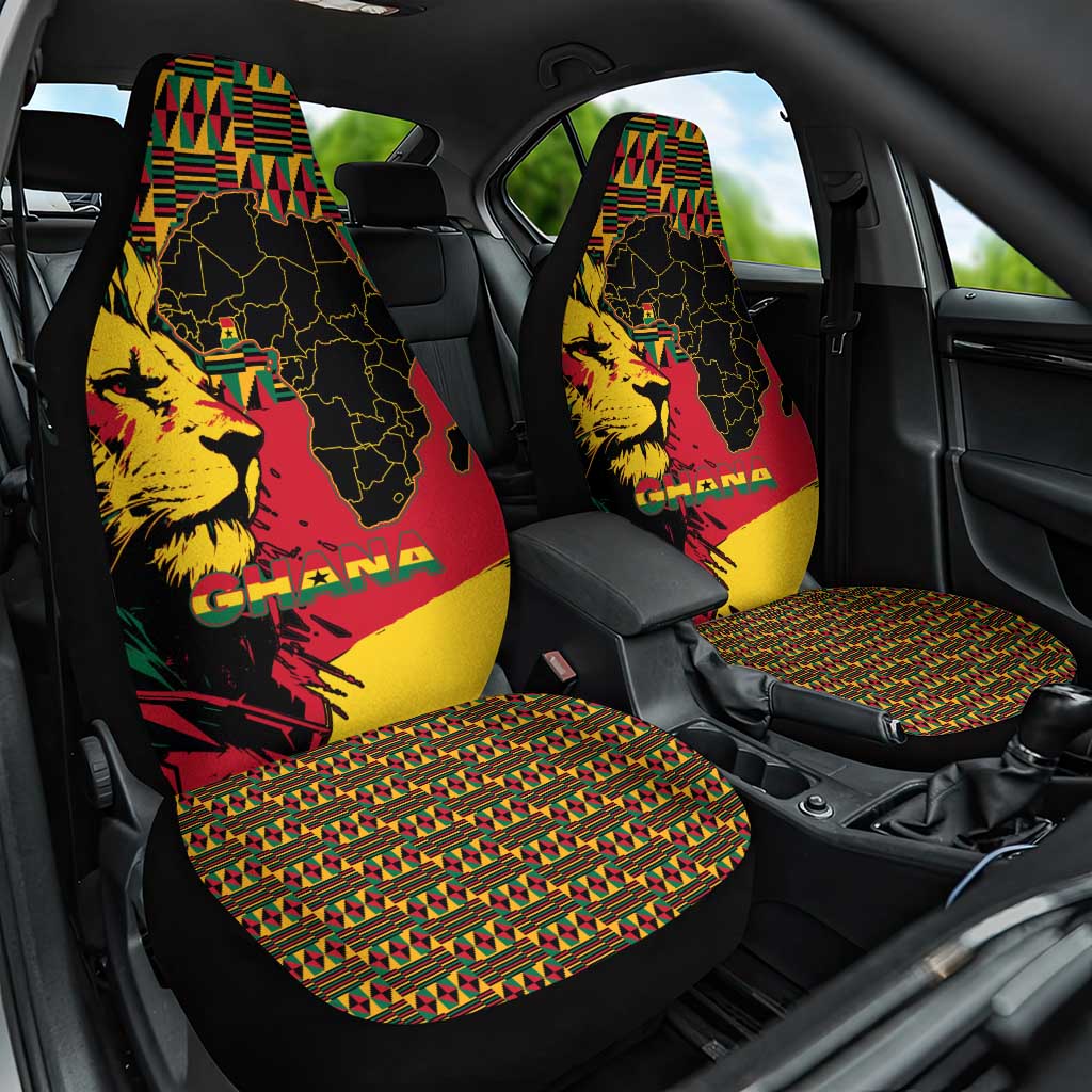 Ghana Lion Car Seat Cover - Map & Coat of Arms Grunge Style Design
