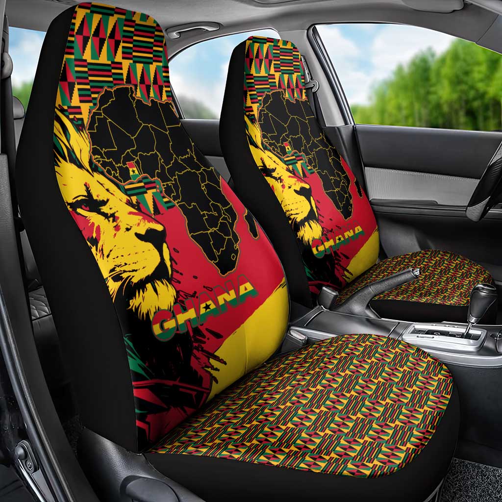 Ghana Lion Car Seat Cover - Map & Coat of Arms Grunge Style Design
