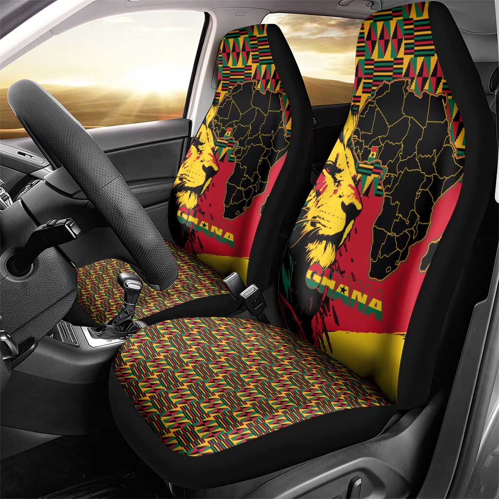 Ghana Lion Car Seat Cover - Map & Coat of Arms Grunge Style Design