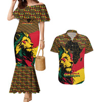 Ghana Lion Couples Matching Mermaid Dress and Hawaiian Shirt - Map & Coat of Arms Grunge Style Design
