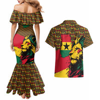 Ghana Lion Couples Matching Mermaid Dress and Hawaiian Shirt - Map & Coat of Arms Grunge Style Design