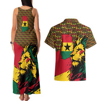 Ghana Lion Couples Matching Tank Maxi Dress and Hawaiian Shirt - Map & Coat of Arms Grunge Style Design