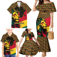 Ghana Lion Family Matching Mermaid Dress and Hawaiian Shirt - Map & Coat of Arms Grunge Style Design