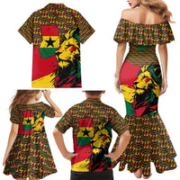 Ghana Lion Family Matching Mermaid Dress and Hawaiian Shirt - Map & Coat of Arms Grunge Style Design