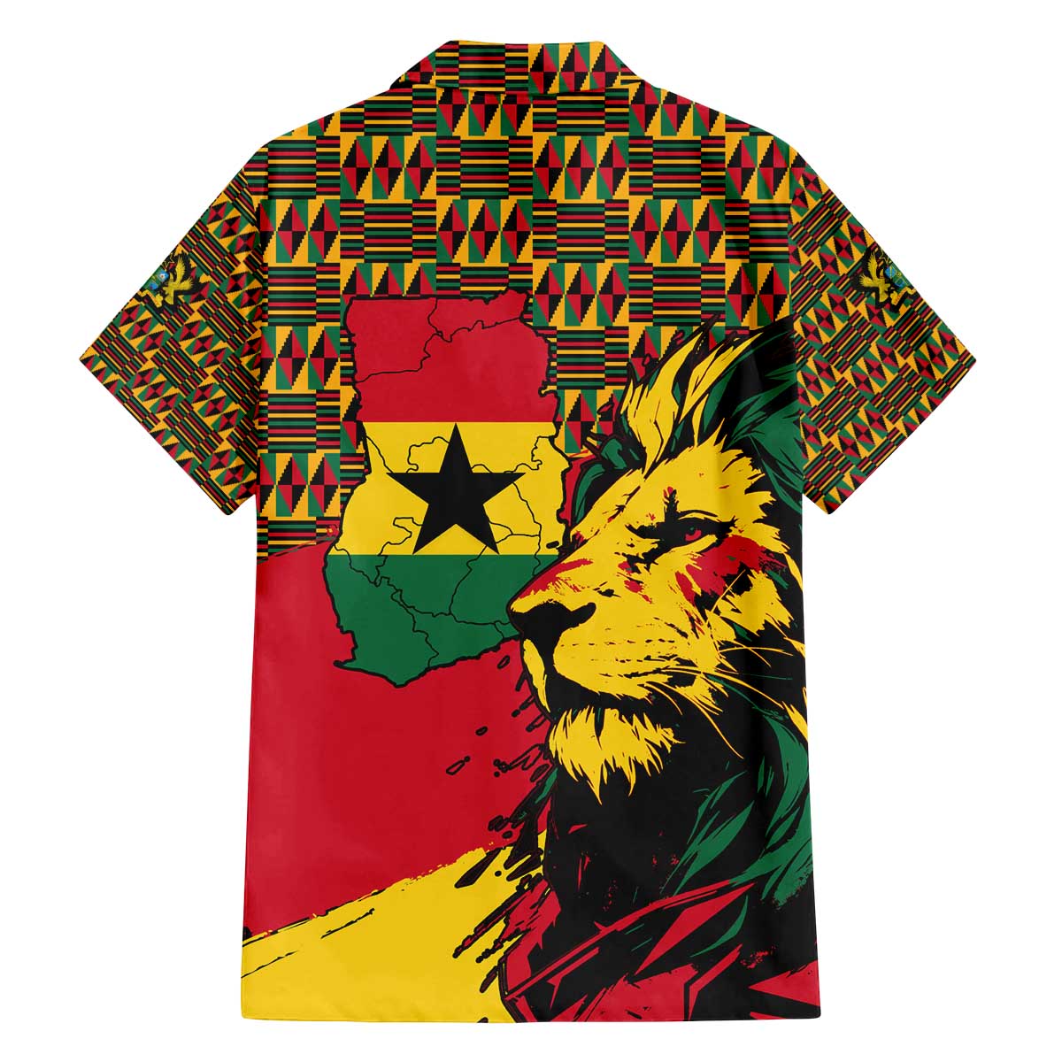 Ghana Lion Family Matching Off The Shoulder Long Sleeve Dress and Hawaiian Shirt - Map & Coat of Arms Grunge Style Design