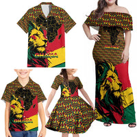 Ghana Lion Family Matching Off Shoulder Maxi Dress and Hawaiian Shirt - Map & Coat of Arms Grunge Style Design