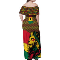 Ghana Lion Family Matching Off Shoulder Maxi Dress and Hawaiian Shirt - Map & Coat of Arms Grunge Style Design