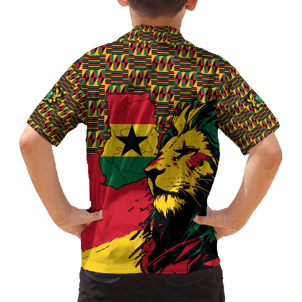 Ghana Lion Family Matching Off Shoulder Short Dress and Hawaiian Shirt - Map & Coat of Arms Grunge Style Design