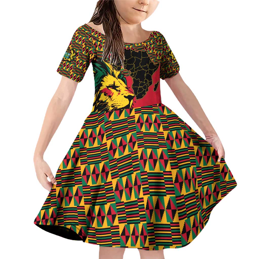 Ghana Lion Family Matching Off Shoulder Short Dress and Hawaiian Shirt - Map & Coat of Arms Grunge Style Design