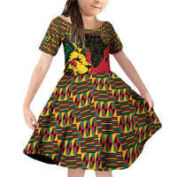 Ghana Lion Family Matching Off Shoulder Short Dress and Hawaiian Shirt - Map & Coat of Arms Grunge Style Design