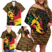 Ghana Lion Family Matching Off Shoulder Short Dress and Hawaiian Shirt - Map & Coat of Arms Grunge Style Design