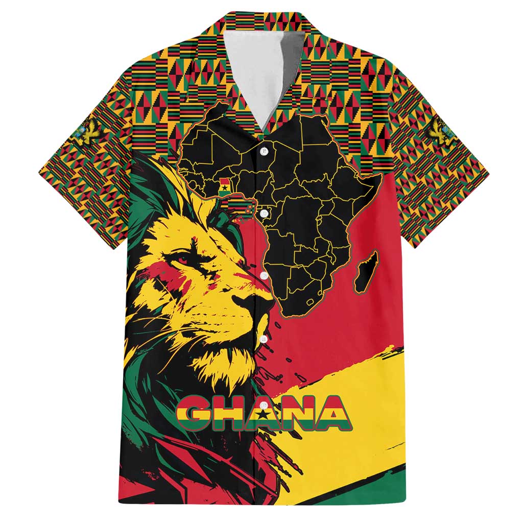 Ghana Lion Family Matching Off Shoulder Short Dress and Hawaiian Shirt - Map & Coat of Arms Grunge Style Design