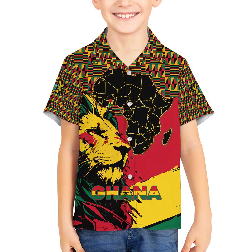Ghana Lion Family Matching Off Shoulder Short Dress and Hawaiian Shirt - Map & Coat of Arms Grunge Style Design