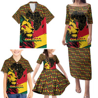 Ghana Lion Family Matching Puletasi and Hawaiian Shirt - Map & Coat of Arms Grunge Style Design