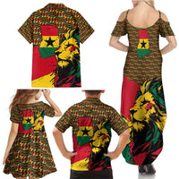 Ghana Lion Family Matching Summer Maxi Dress and Hawaiian Shirt - Map & Coat of Arms Grunge Style Design